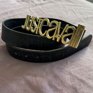 Just Cavalli Men's Belt with Gold Logo Buckle